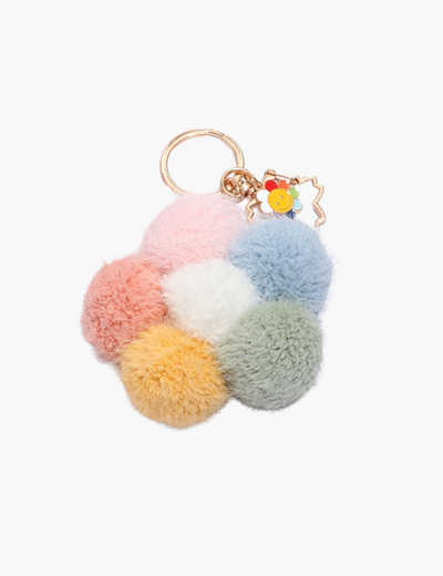 Taschenanhänger – Blumenanhänger mit Flauschkugel