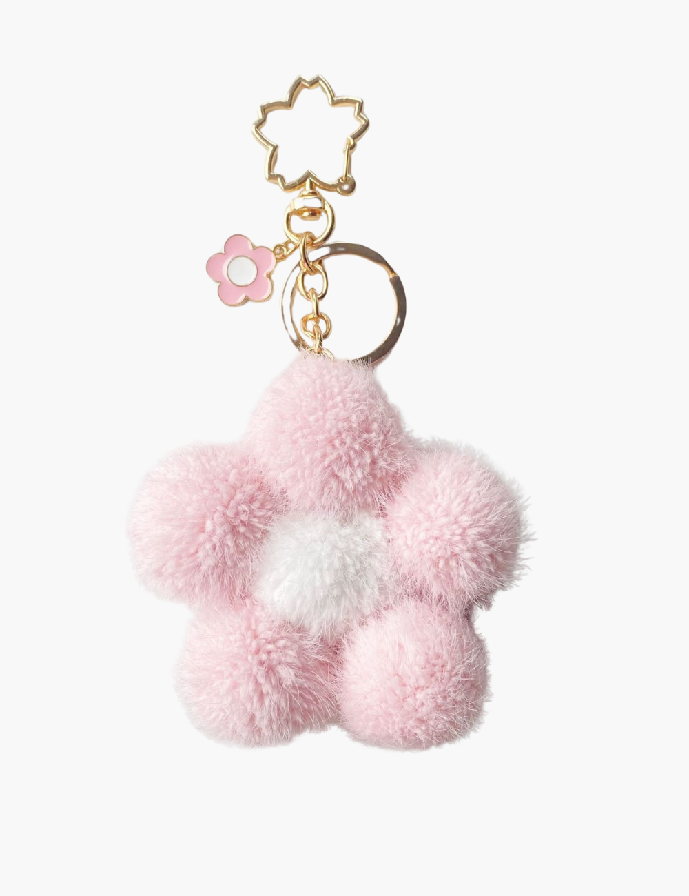 Taschenanhänger – Blumenanhänger mit Flauschkugel