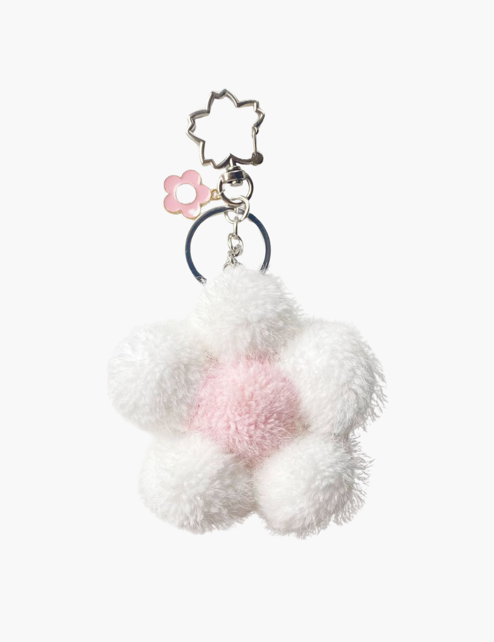 Taschenanhänger – Blumenanhänger mit Flauschkugel