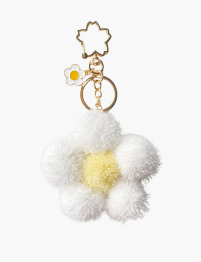Taschenanhänger – Blumenanhänger mit Flauschkugel