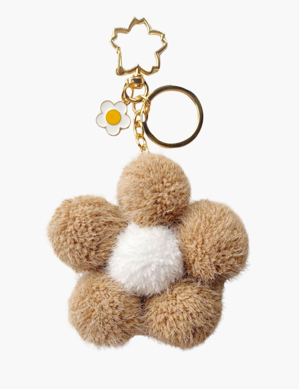 Taschenanhänger – Blumenanhänger mit Flauschkugel