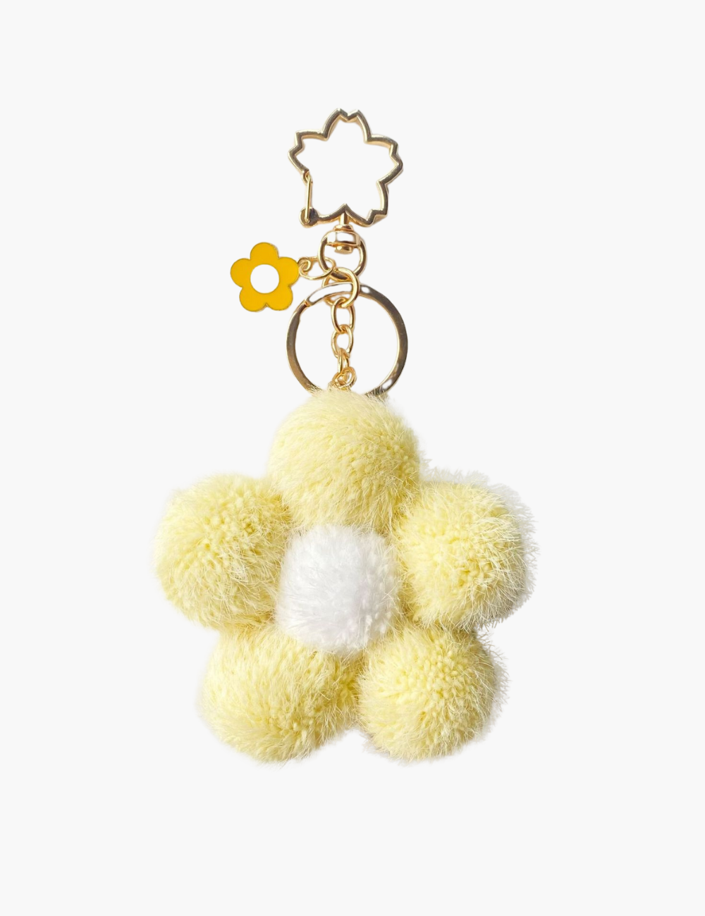 Taschenanhänger – Blumenanhänger mit Flauschkugel