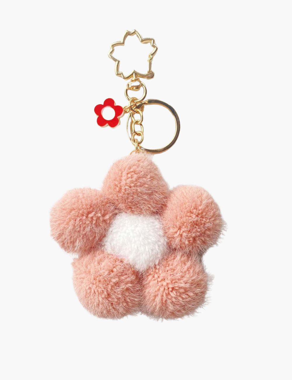 Taschenanhänger – Blumenanhänger mit Flauschkugel