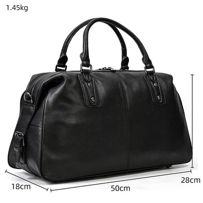 Aalborg™ Schwarze Leder-Holdall – Elegante 25L Reisetasche Mit Verstellbarem Lederriemen