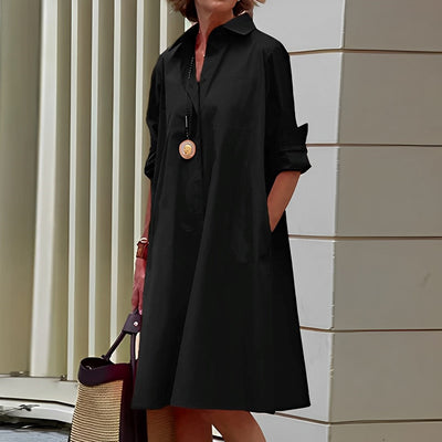 Masha - Fashion Langarm Kragen Midikleid