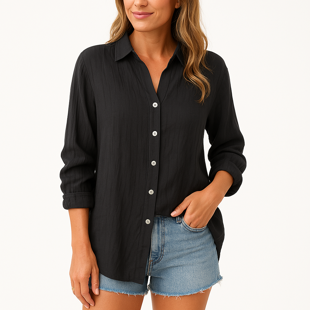 Bluse Damen – Lockeres Oversize-Modell – Knopfverschluss – Leinen