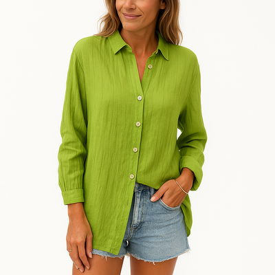 Bluse Damen – Lockeres Oversize-Modell – Knopfverschluss – Leinen