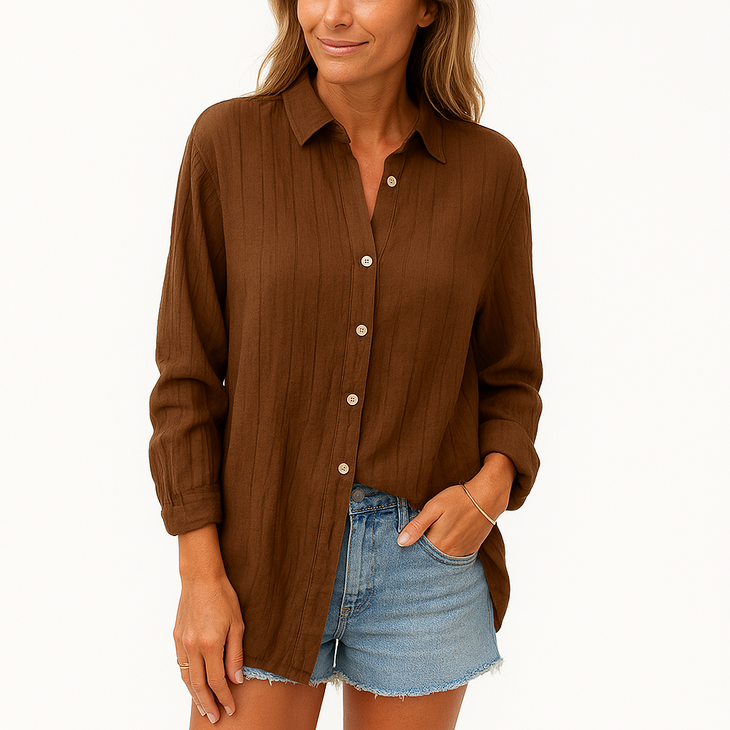 Bluse Damen – Lockeres Oversize-Modell – Knopfverschluss – Leinen