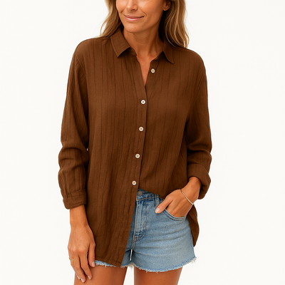 Bluse Damen – Lockeres Oversize-Modell – Knopfverschluss – Leinen