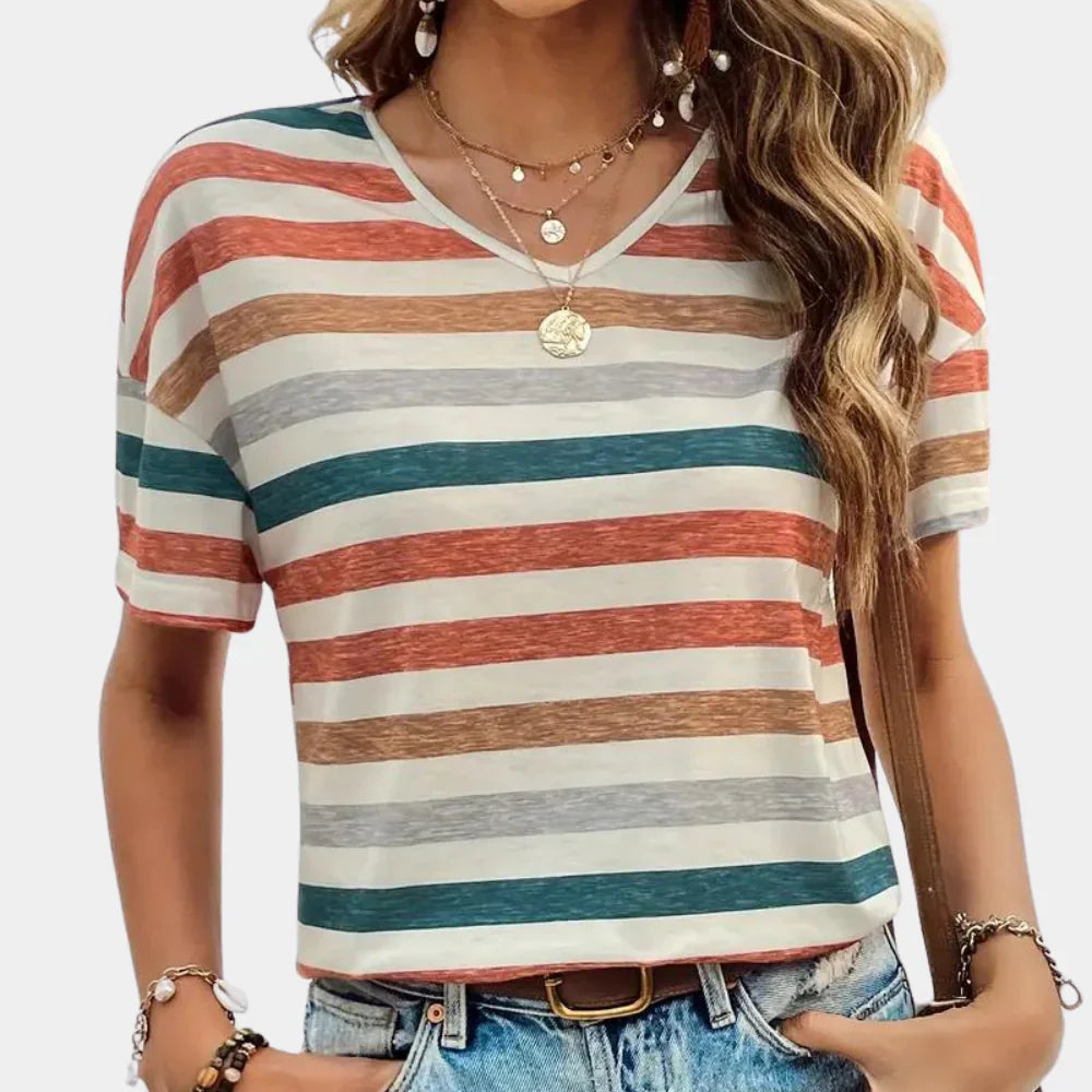 Ciela – Lässiges gestreiftes T-Shirt mit V-Ausschnitt