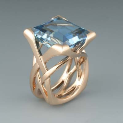 Zirkonia-Ring im Vintage-Stil – Roségold & Blau