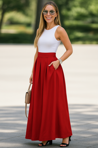 Stuttgart | Unifarbener Faltenrock mit hoher Taille