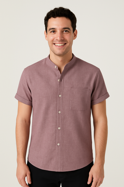 James Kurzarmhemd mit Stehkragen und Brusttasche