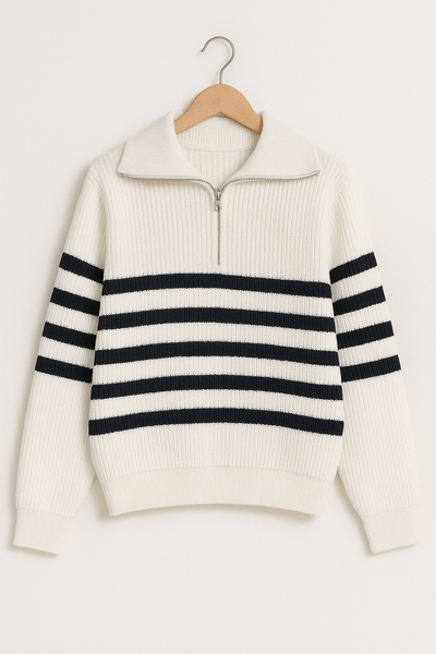 Christopher Strickpullover mit Reißverschluss und Streifen