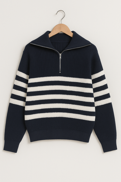 Christopher Strickpullover mit Reißverschluss und Streifen