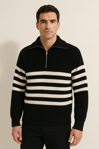 Christopher Strickpullover mit Reißverschluss und Streifen