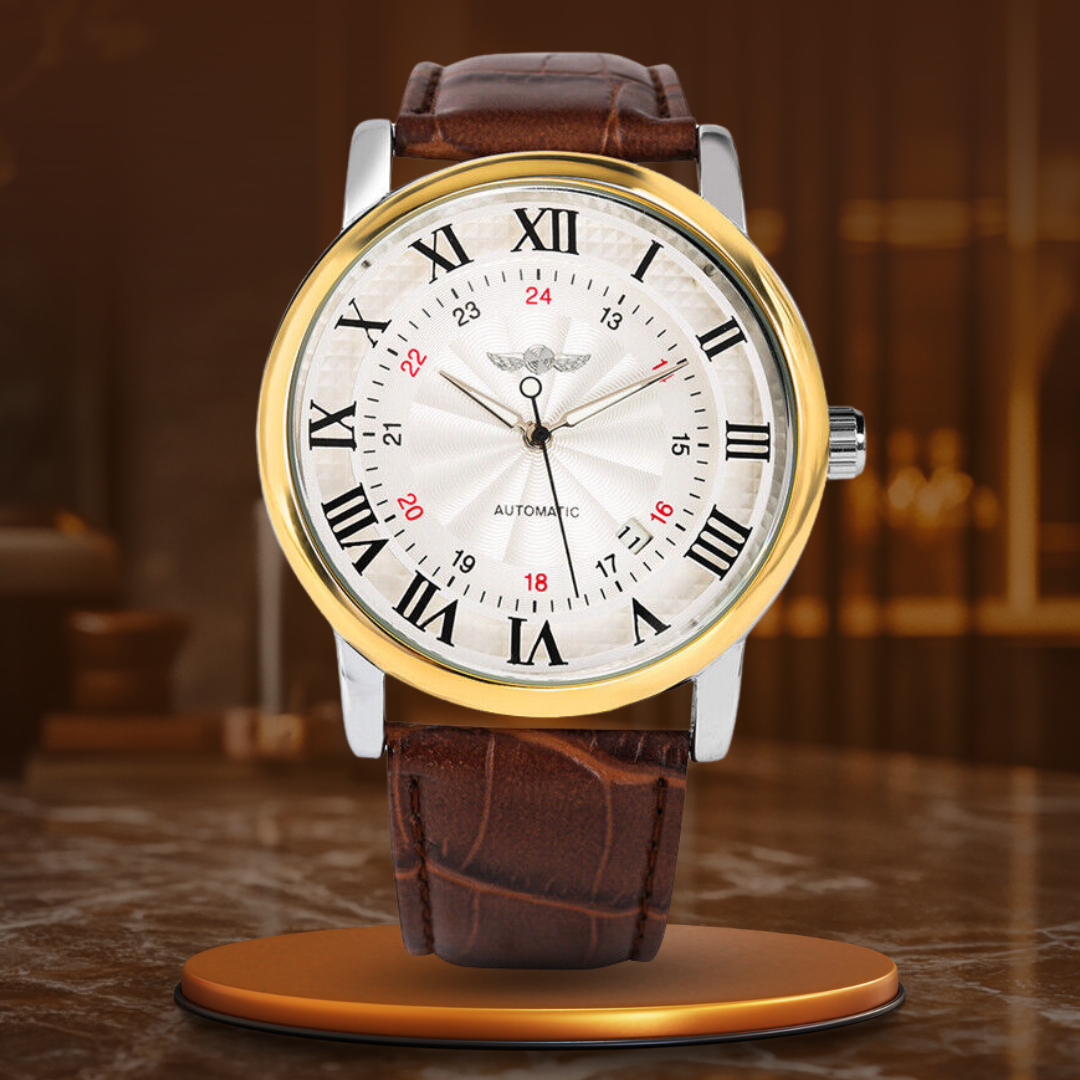 Fadenburg Luxus Leder Vollautomatische Uhr mit Kalenderfunktion - Elegantes Design für Den Herren