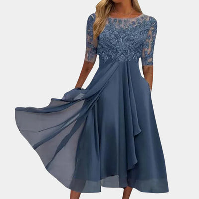 Naida – Elegantes Midikleid aus Spitze und Chiffon