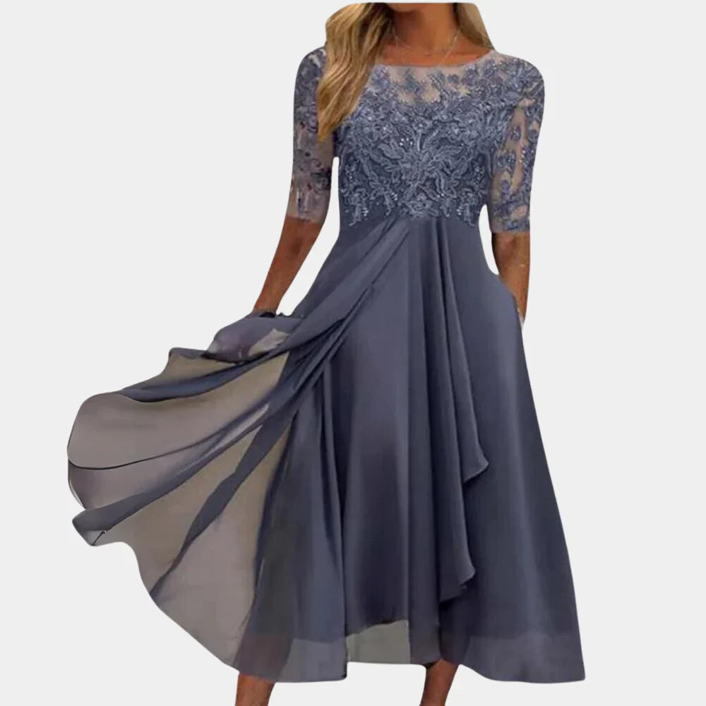 Naida – Elegantes Midikleid aus Spitze und Chiffon