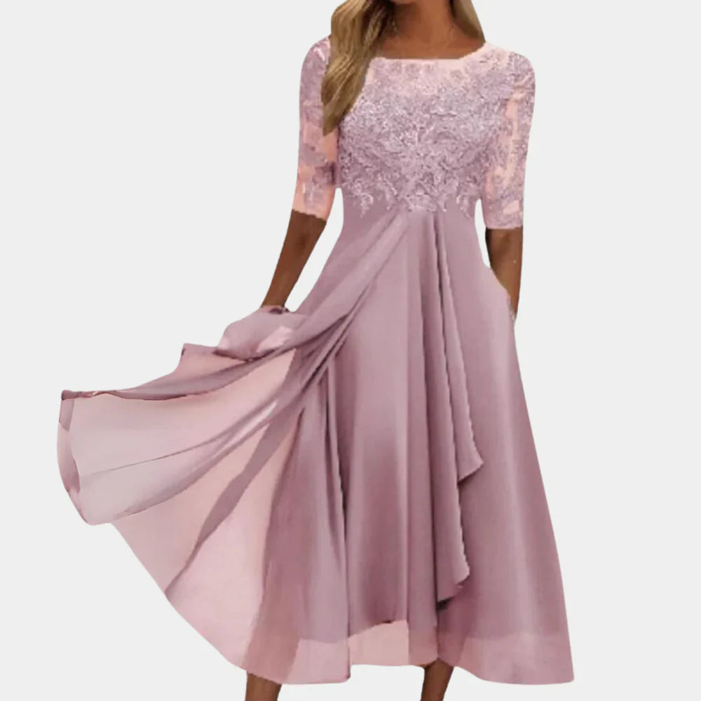 Naida – Elegantes Midikleid aus Spitze und Chiffon