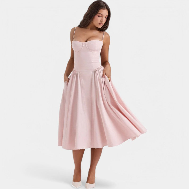 Laurine – Elegantes Midi-Kleid mit Korsett-Detail