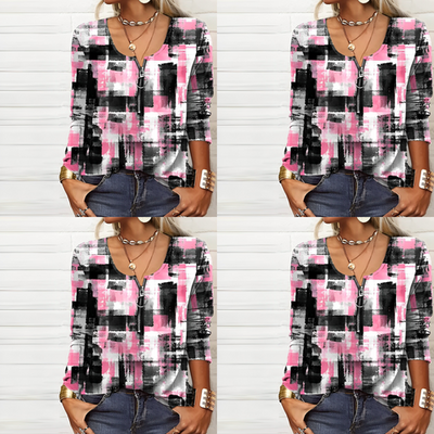 Eva janssen – rosa bluse mit modernem aufdruck