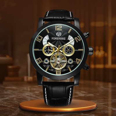 Luxuriöse Mechanische Tourbillon-Automatikuhr Mit Multifunktionsanzeige In Schwarz-Gold