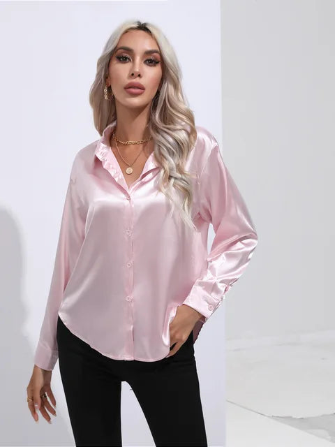 Elegante Satinbluse mit langen Ärmeln - Mühelos und luxuriös
