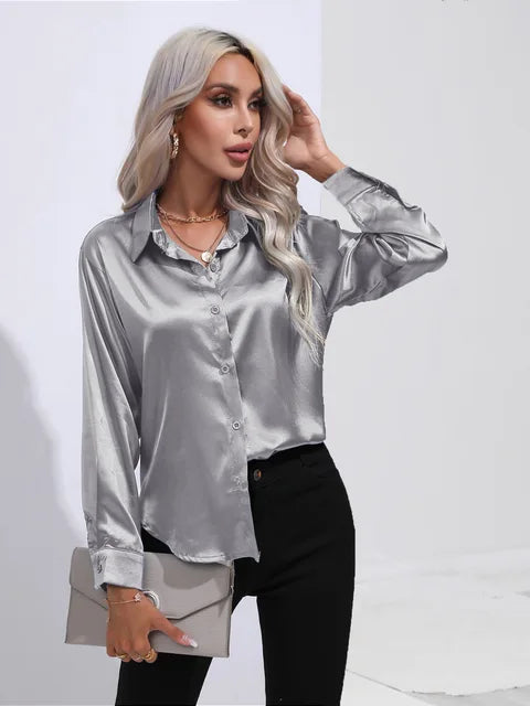 Elegante Satinbluse mit langen Ärmeln - Mühelos und luxuriös