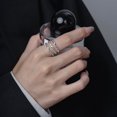 Silber Minimalistisch Dreifach Twist Line Ring