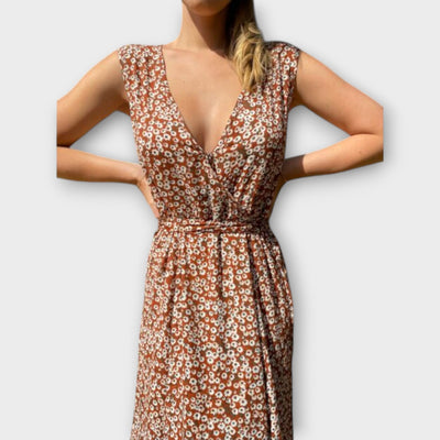 Boho Maxikleid Damen Mit Blumenmuster - Ärmellos, V-Ausschnitt, Lockerer Schnitt, Perfekt Für Sommer