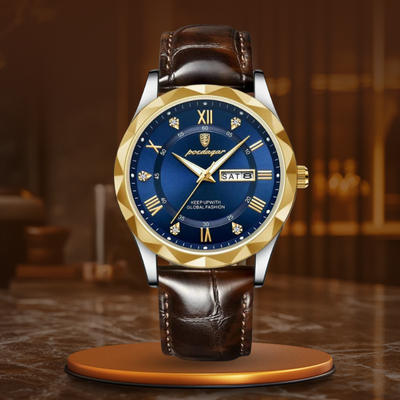 Fadenburg Luxus Quarzuhr Mit Lederarmband, Wasserdicht, Leuchtendes Display, 3ATM, Schockresistent