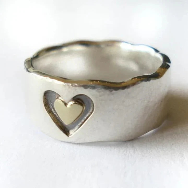 Gold Herz Intarsien Silber Ring
