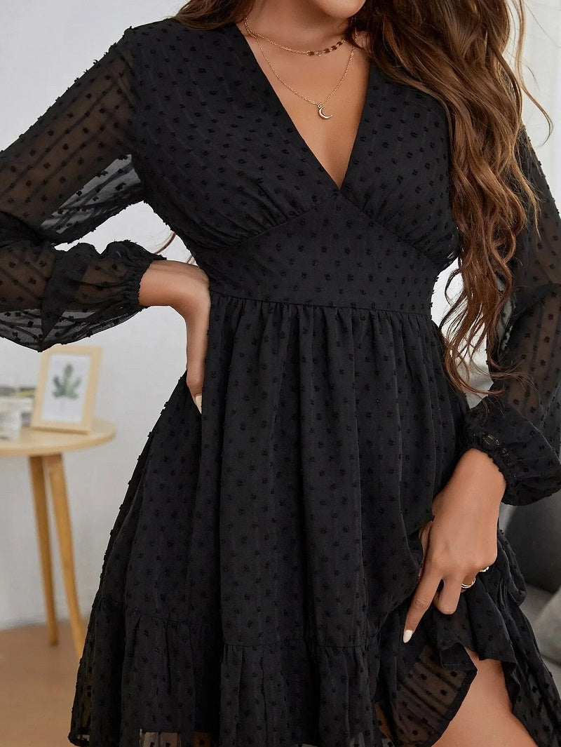 Nadia -Langärmeliges Kleid mit V-Ausschnitt