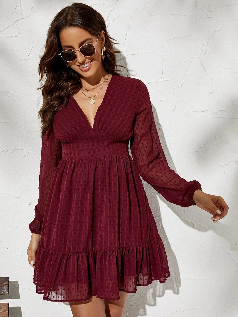 Nadia -Langärmeliges Kleid mit V-Ausschnitt