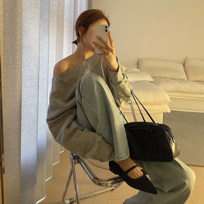 Natasha Gekürztes Schulterfreies Sweatshirt