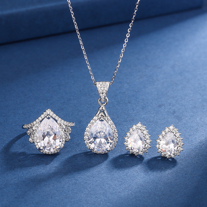 Aria Teardrop Weiß Set | Weißgold