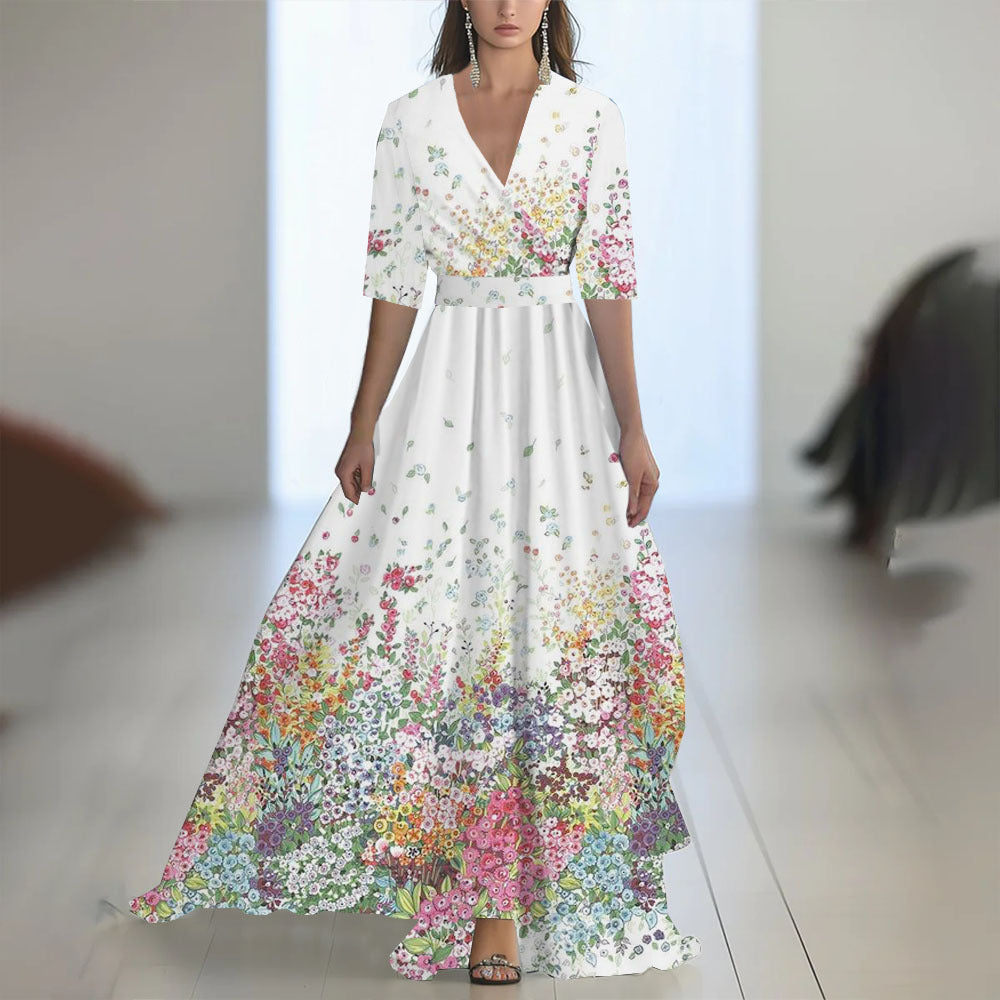 Fenina - Langärmeliges Maxikleid aus geblümtem Chiffon