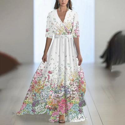 Fenina - Langärmeliges Maxikleid aus geblümtem Chiffon