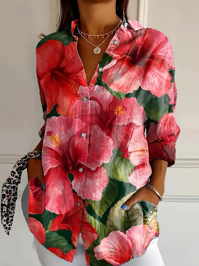 Samantha - Tropical Floral Button Down Bluse