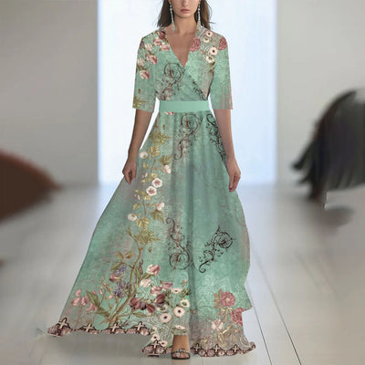 Fenina - Langärmeliges Maxikleid aus geblümtem Chiffon