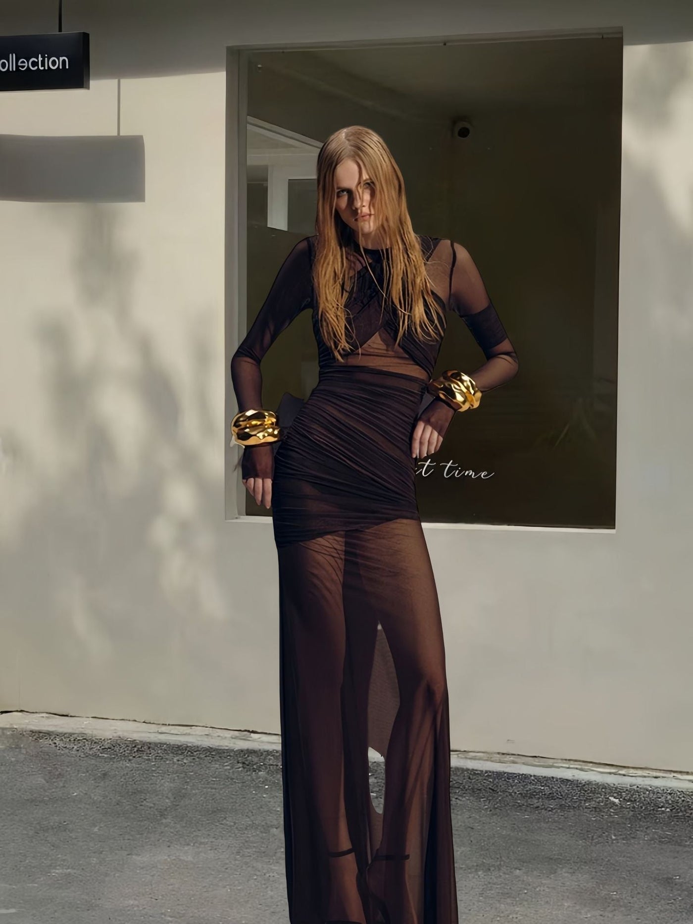 Giselle - Langes transparentes Kleid mit eleganter Drapierung