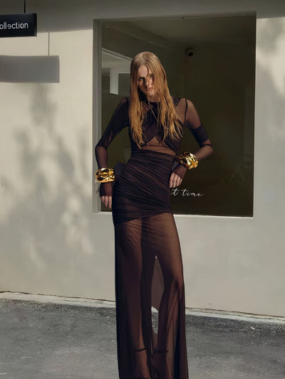 Giselle - Langes transparentes Kleid mit eleganter Drapierung