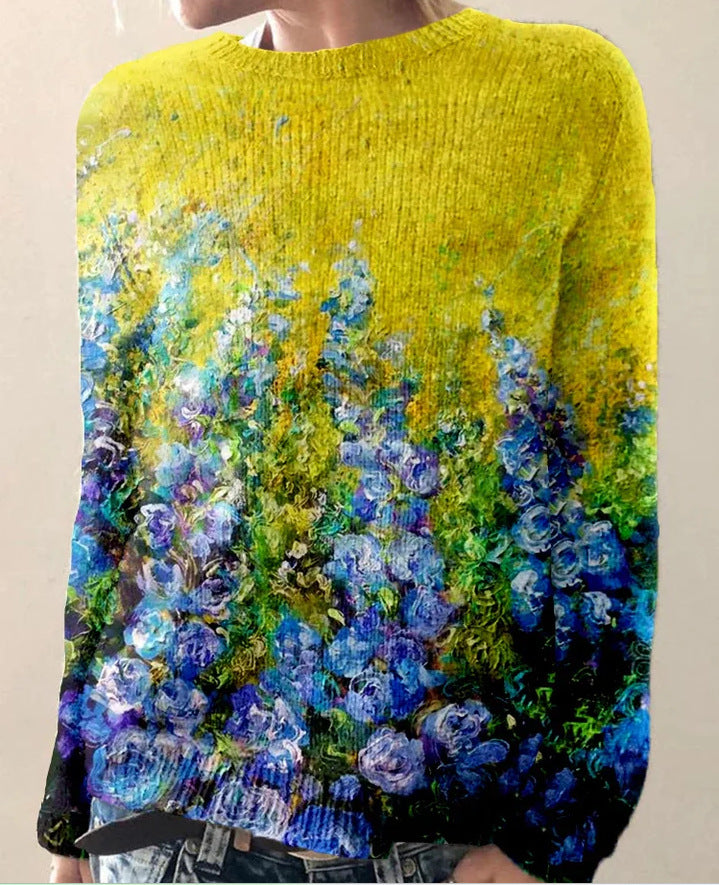 Sofia - Gestrickter Damenpullover mit 3D-Blumenprint