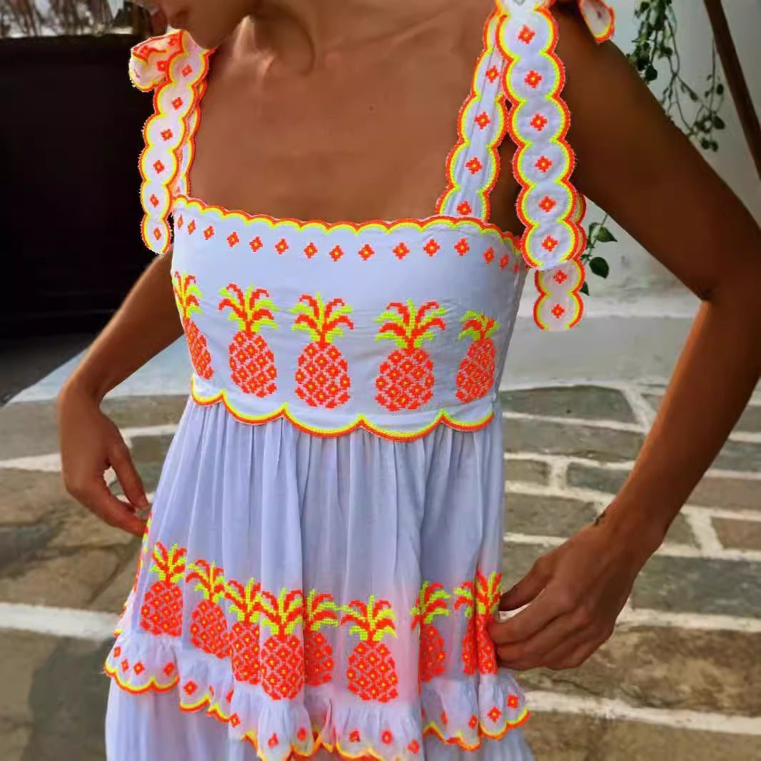 Shaira | Langes besticktes Bohemian Kleid