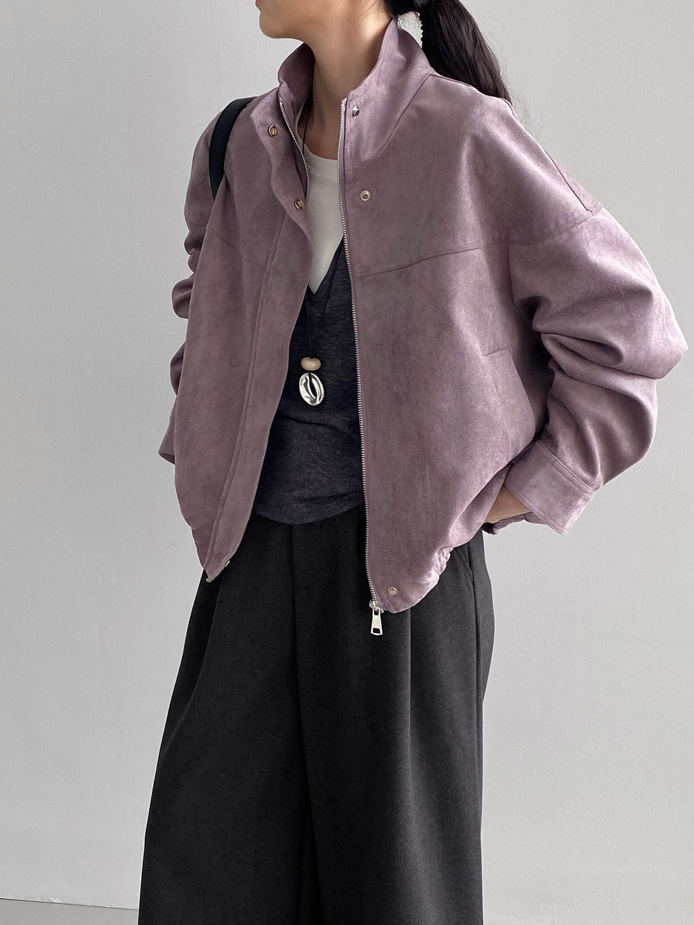 Rinla | Wildlederjacke Mit Stehkragen Und Lockerem Schnitt