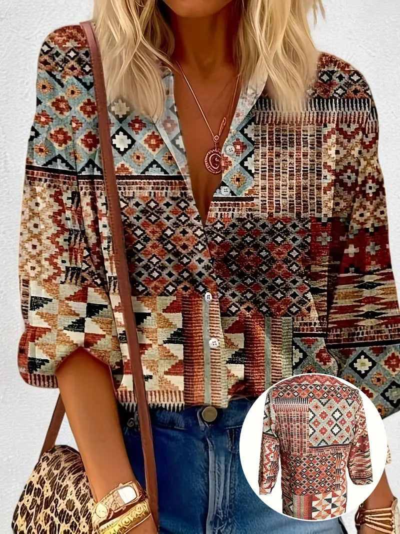 Samantha - Tropical Floral Button Down Bluse