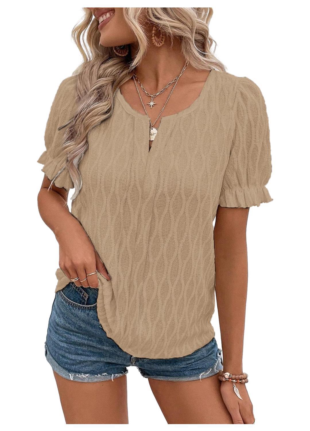 Jacquard-Top mit Puffärmeln für Damen – Trendy, locker und bequem