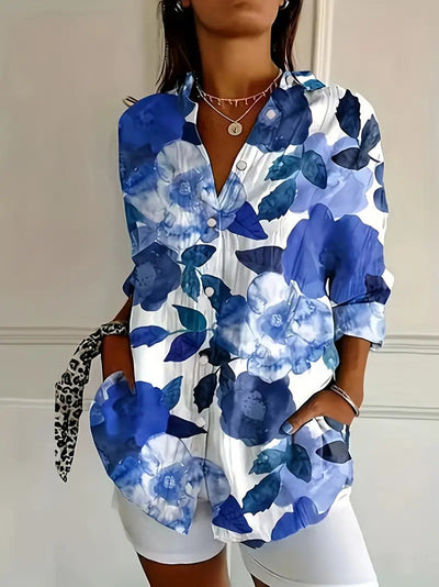 Samantha - Tropical Floral Button Down Bluse