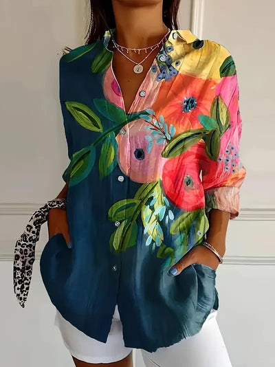 Samantha - Tropical Floral Button Down Bluse